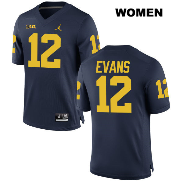 Women's NCAA Michigan Wolverines Chris Evans #12 Navy Jordan Brand Authentic Stitched Football College Jersey WX25R03MF